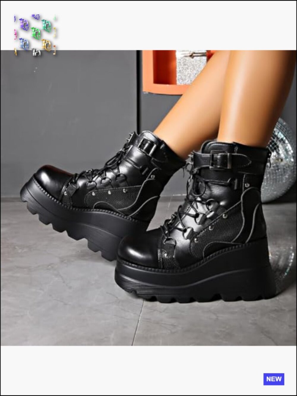 Gothic Platform Combat Boots with Bat Wings Strap Detail Chunky Sole Lace up - Picture 6 of 7